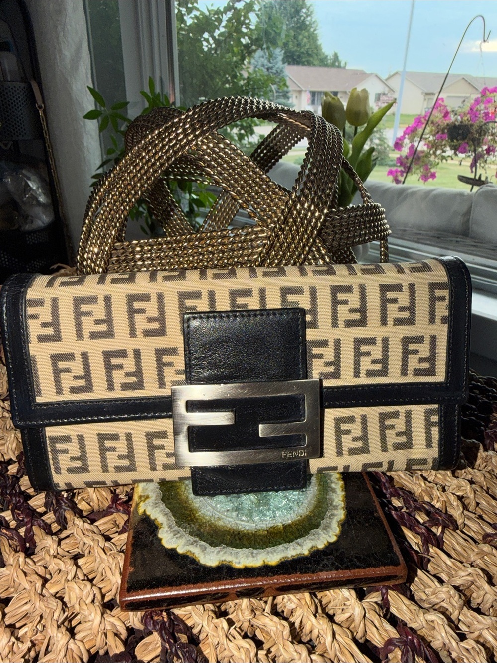 Vintage Vintage Fendi Zucca FF Monogram Continental Wallet Oversized Buckle